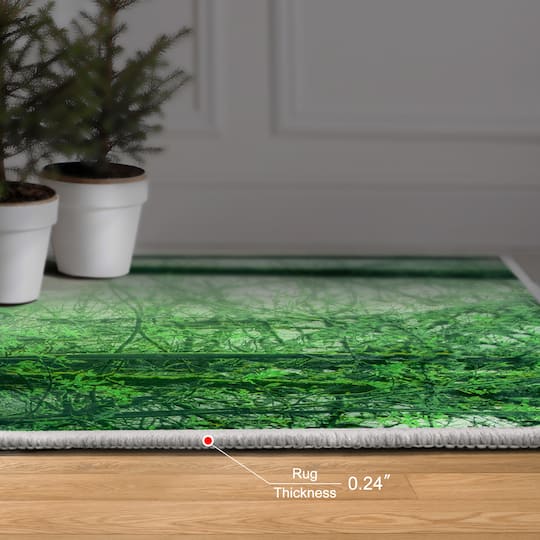 Empire Art Direct 5ft. x 7.5ft. Green Forest in the Lake Tapis D'Art Washable Area Rug